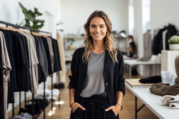attractive young woman fashion business owner posing at clothing store - Powered by Adobe