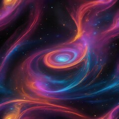 A cosmic dance of swirling galaxies in neon colors1