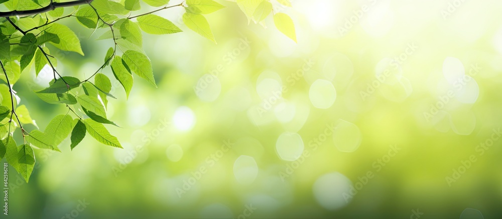 Poster Abstract green bokeh image of a blurred tree for a summer background