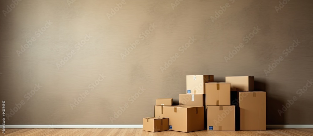 Poster arranging boxes in vacant room with empty space