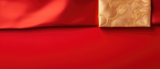 Chinese new year background with gold label on red cloth
