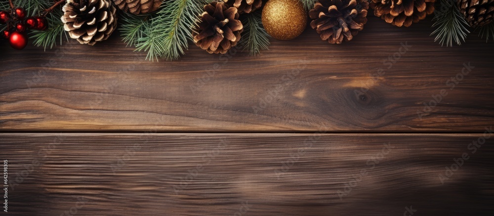 Poster christmas tree on wooden background with empty space