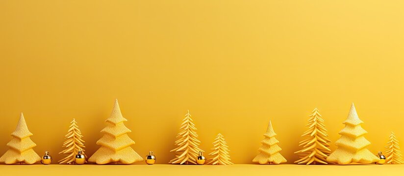 Christmas Tree On Yellow Background Greeting Card Winter Holiday Wide Banner