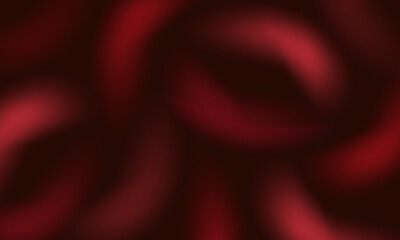 Design of dark red wavy wallpaper for website pages. Horizontal fluid scarlet background with gradient defocused dynamic curves. Layout of widescreen empty abstract banner with copy space