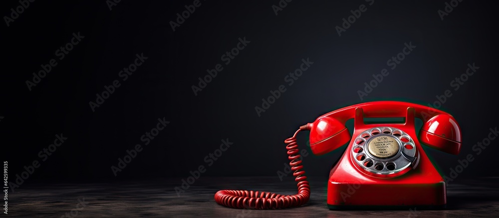 Poster customer support or important calls represented by a red telephone receiver on a gray background