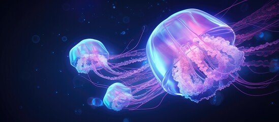 Fluorescent jellyfish dances gracefully underwater