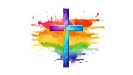 Reclaiming the Rainbow: A Symbol of God's Covenant in Christianity, Cross And Rainbow Watercolor Png. Cutout, Clipart. 