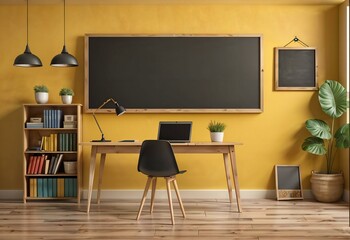 Yellow theme classroom with chalkboard