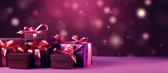 Fototapeta premium Purple and red Christmas gifts backdrop