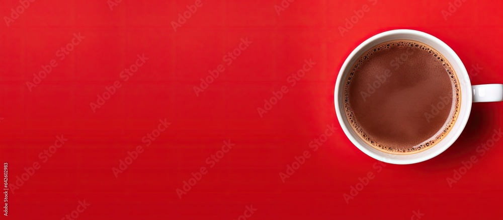 Poster red cup of coffee seen from above with empty background