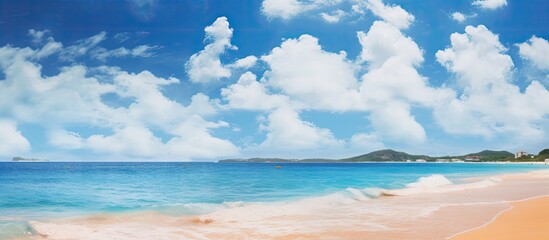 Scenic seascape with clear blue sky and Anguilla Independence Day text Nature beach patriotism celebration and freedom concept