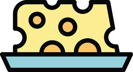 Restaurant cheese icon outline vector. Work lunch. Food table color flat