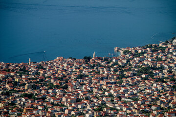 Croatia. Dalmatia. View from the mountains near Kastel Kambelovac to the coast and the sea near the...