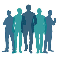 Group of standing business men.Silhouettes of business men.Vector illustration isolated on white background.