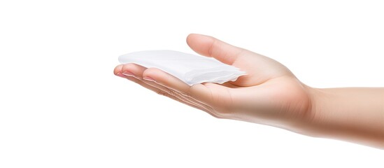 Obrazy na Plexi  Woman holding wet wipe on white background with room for text