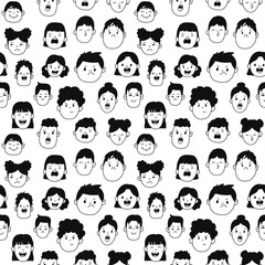 Seamless pattern doodle faces. Emotions background for design.