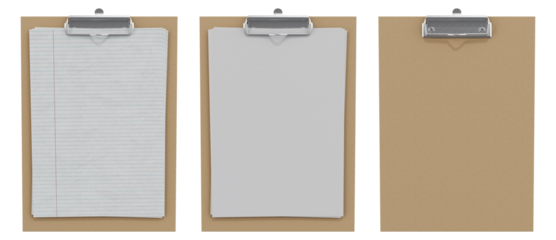 Mockup of wooden clipboard blank and with paper.