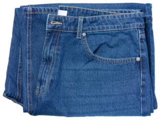 Folded blue jeans on a white isolated background, top view