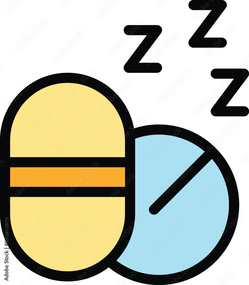 Wall mural Sleeping pills icon outline vector. Sleep disorder. Sad rest color flat