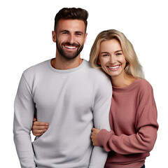 Obraz premium Two attractive people smiling and posing for the camera isolated on a transparent background