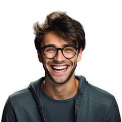 Fototapeta premium Photo of a joyful young man with glasses on a transparent background