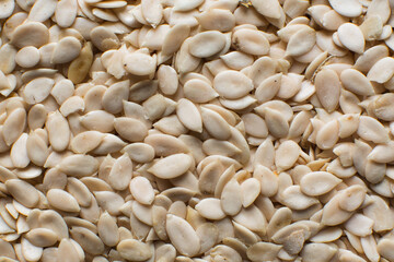 top view of nigerian egusi seeds, flatlay of shelled melon seeds, nigerian melon seeds, pumpkin seeds for cooking