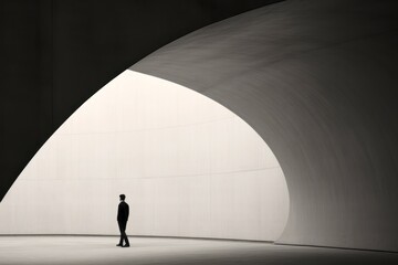Silhouette of a Person Walking in a Modern Architectural Curve - Dramatic Contrast