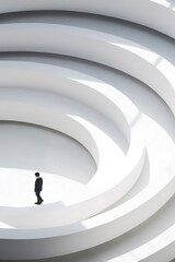 Businessman on a Futuristic White Spiral Structure - Concept of Corporate Ladder