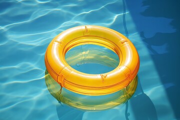 The yellow swimming inflatable circle is half immersed in water vertically. The concept of outdoor recreation. Illustration for banner, poster, cover, brochure or presentation.