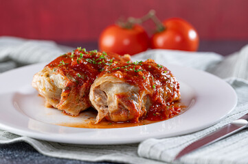 Jewish Stuffed Cabbage with tomato sauce.