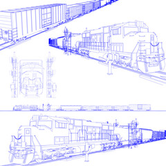 Blueprint-Style Train Line Art Design