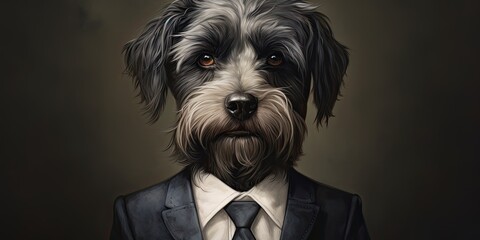 illustration of doggy in suit, realistic painting, generative AI