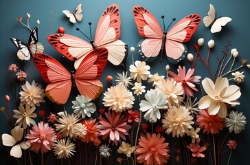 Butterflies and flowers, generative AI