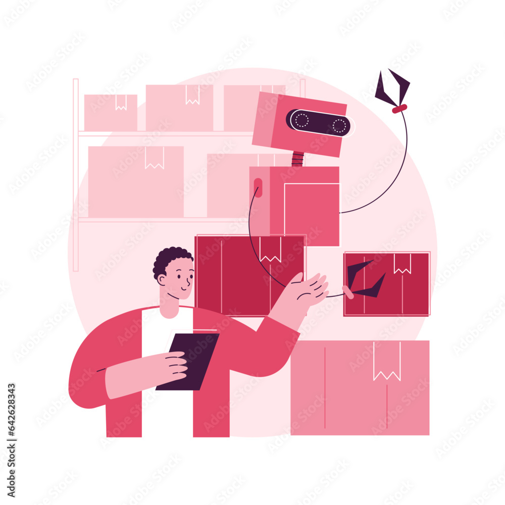 Poster labor substitution abstract concept vector illustration. automated process, man versus robot, roboti