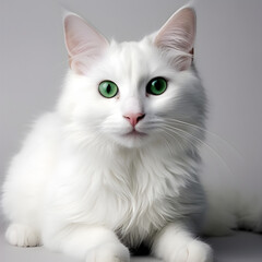 Illustration of a pristine white cat with mesmerizing green eyes, capturing the elegance and mystique of this feline beauty