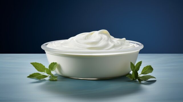 Fresh Organic Sour Cream Dairy product Photorealistic Horizontal Illustration. Lactose And Protein Rich Food. Ai Generated bright Illustration with Tasty Creamy Sour Cream Dairy product.