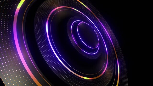 This stock motion graphic video of 4K radial broadcast background with gentle overlapping curves on seamless loop