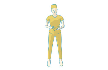 タブレットを持つ女性看護師のシンプルなイラスト