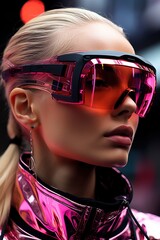 a woman wearing pink goggles. Generative AI Art.