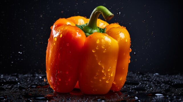 Fresh Organic Bell Pepper Vegetable Photorealistic Horizontal Illustration. Healthy Vegetarian Diet. Ai Generated bright Illustration with Delicious Juicy Bell Pepper Vegetable.
