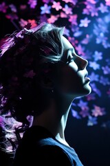 a profile of a woman with flowers in her hair. Generative AI Art.