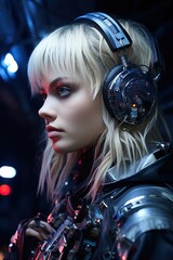 a woman wearing headphones. Generative AI Art.