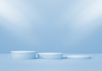 Minimal scene 3D realistic background. Blue podium with light effect