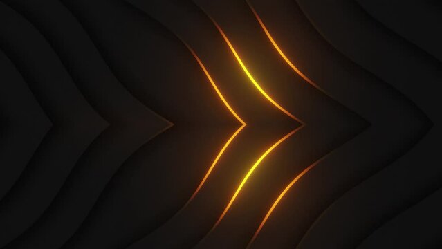 This stock motion graphic video of4K Gold Glitter Black Waves Loop with gentle overlapping curves on seamless loop