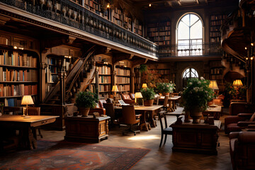 Fototapeta na wymiar Huge library with magical books