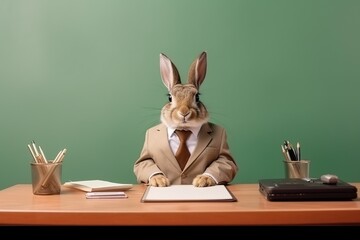 a cute  hare as an office manager  