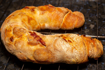 Traditional rustic pepperoni sausage bread