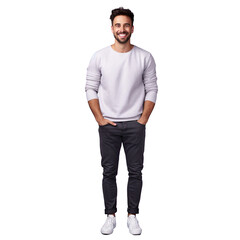 Fototapeta premium An attractive guy standing with folded arms posing and looking happy isolated on a transparent background