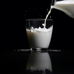 Fresh Organic Milk Dairy product Photorealistic Square Illustration. Lactose And Protein Rich Food. Ai Generated bright Illustration on Dark Background. Creamy Milk Dairy product.