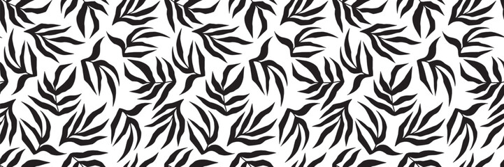 Seamless elegant vector pattern with tropical palm leaves. Transparent background minimalistic floral pattern for wallpaper or textile.